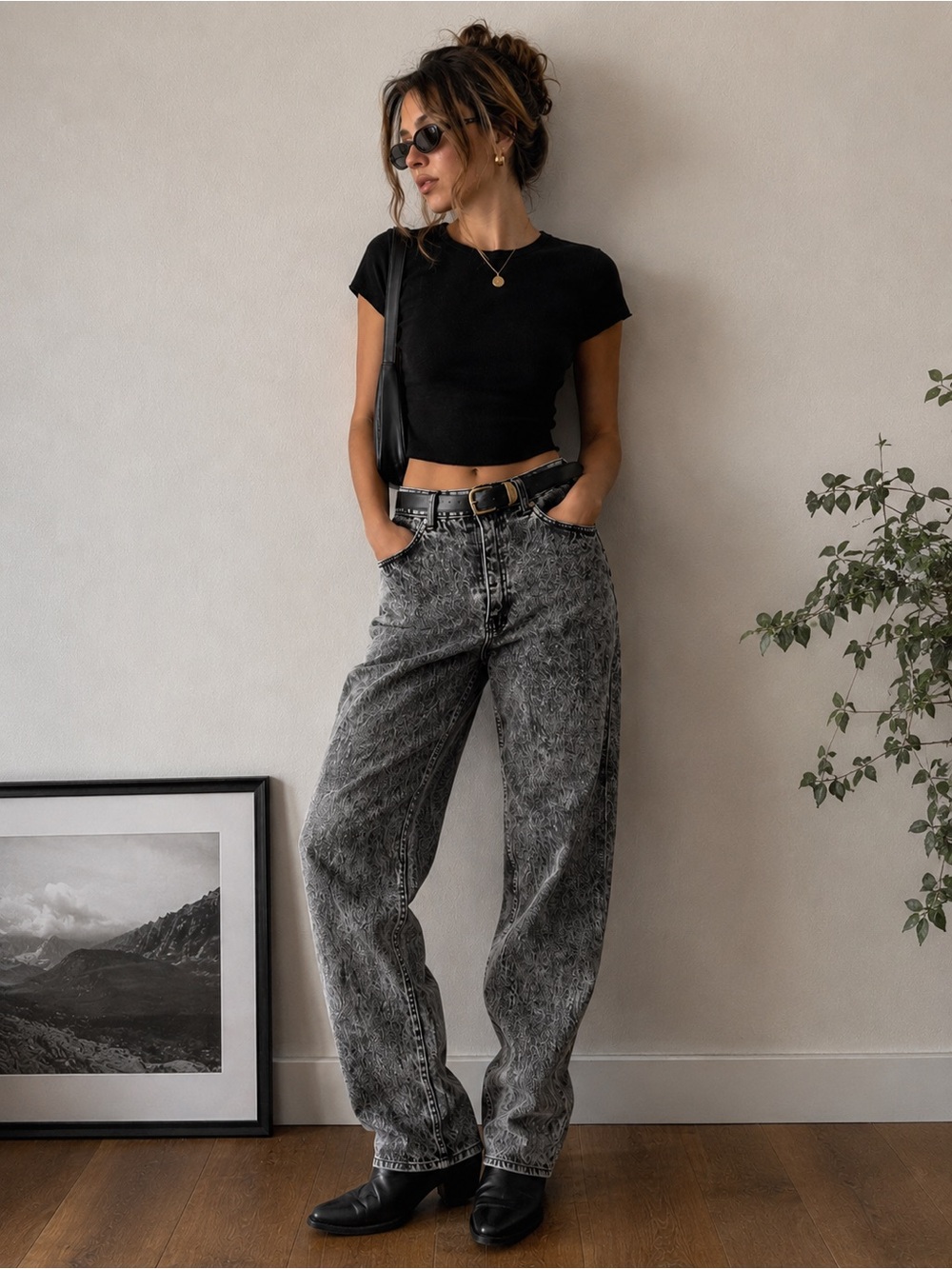 Vintage 80/90 Pscitano Acid Wash Straight Leg Women’s Mom Jeans - Gray/Black
